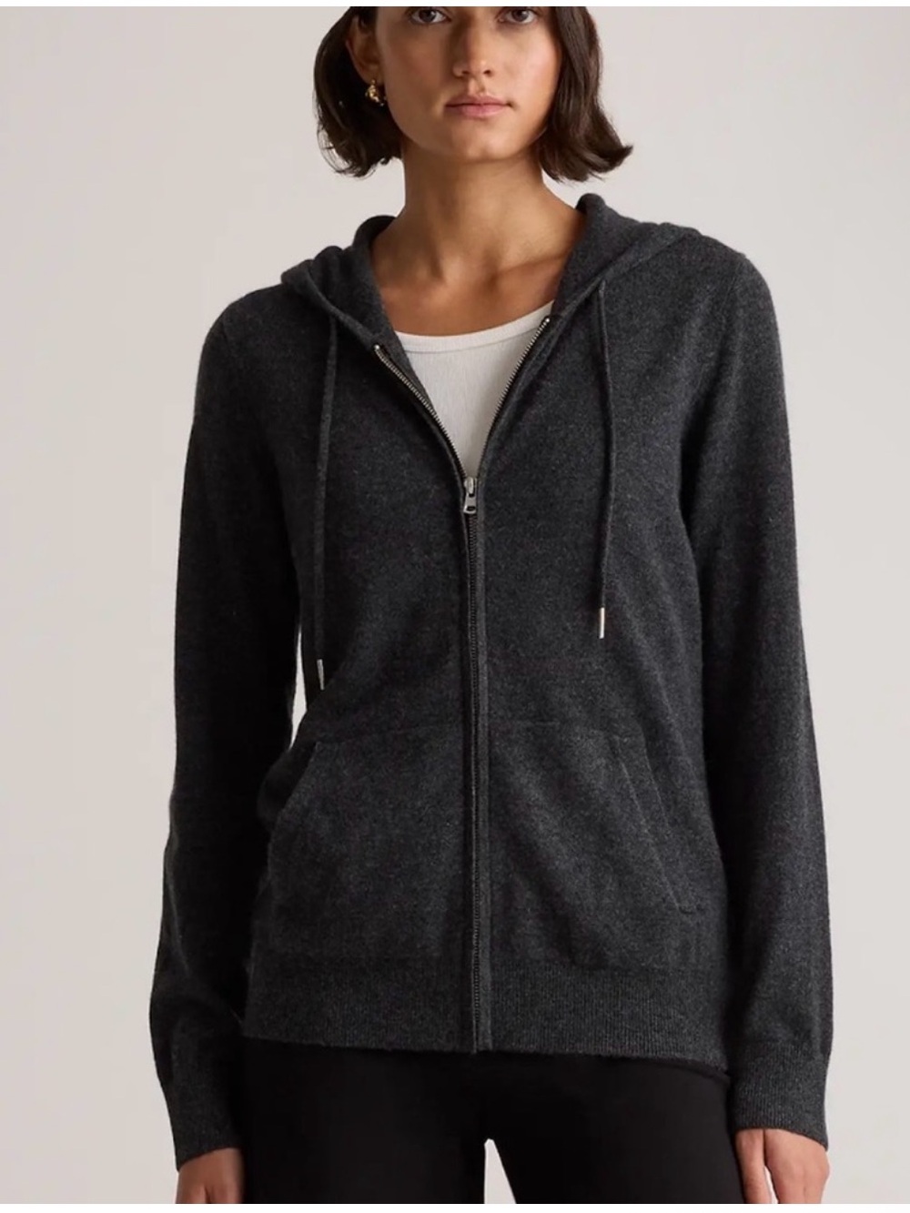 Quince Dark Charcoal Zip Hoodie Cardigan